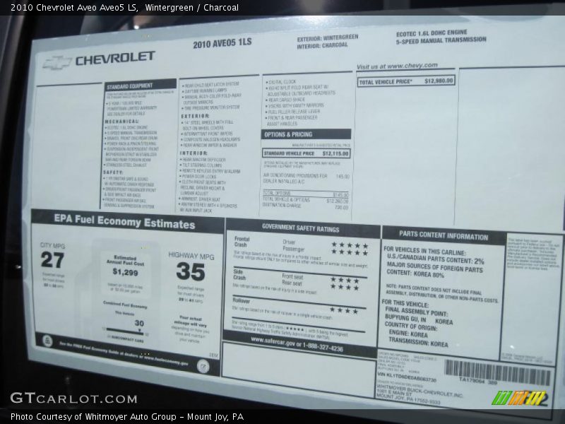 Wintergreen / Charcoal 2010 Chevrolet Aveo Aveo5 LS