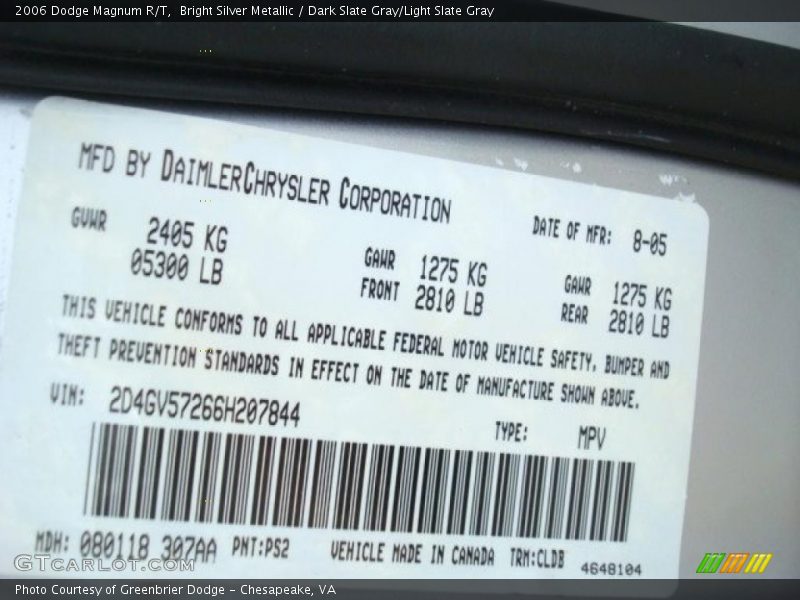 Bright Silver Metallic / Dark Slate Gray/Light Slate Gray 2006 Dodge Magnum R/T
