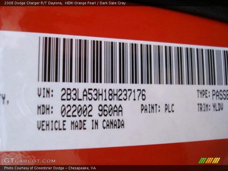 HEMI Orange Pearl / Dark Slate Gray 2008 Dodge Charger R/T Daytona
