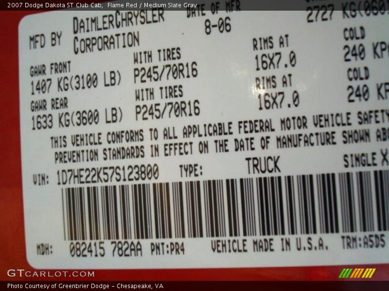 Flame Red / Medium Slate Gray 2007 Dodge Dakota ST Club Cab