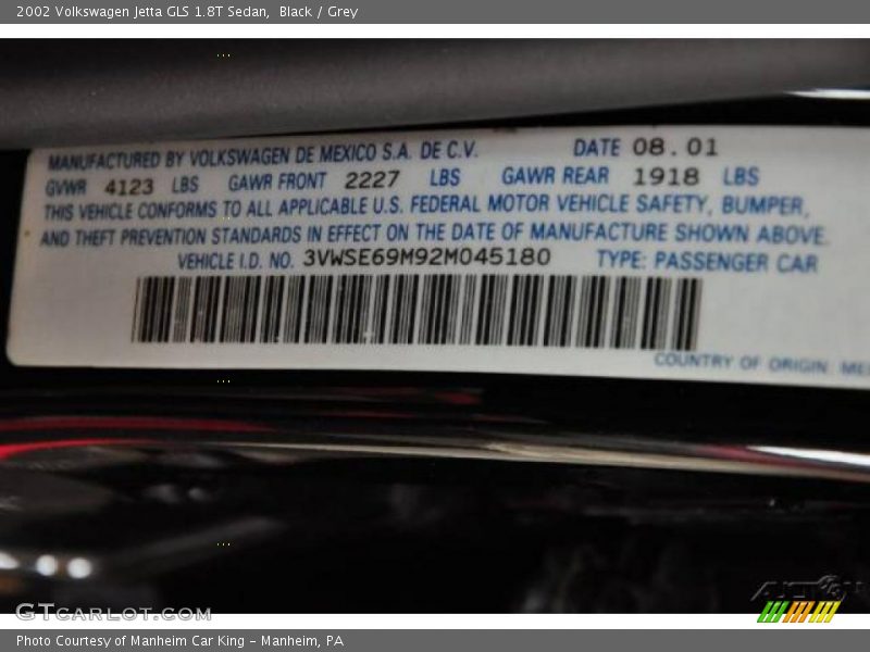 Black / Grey 2002 Volkswagen Jetta GLS 1.8T Sedan