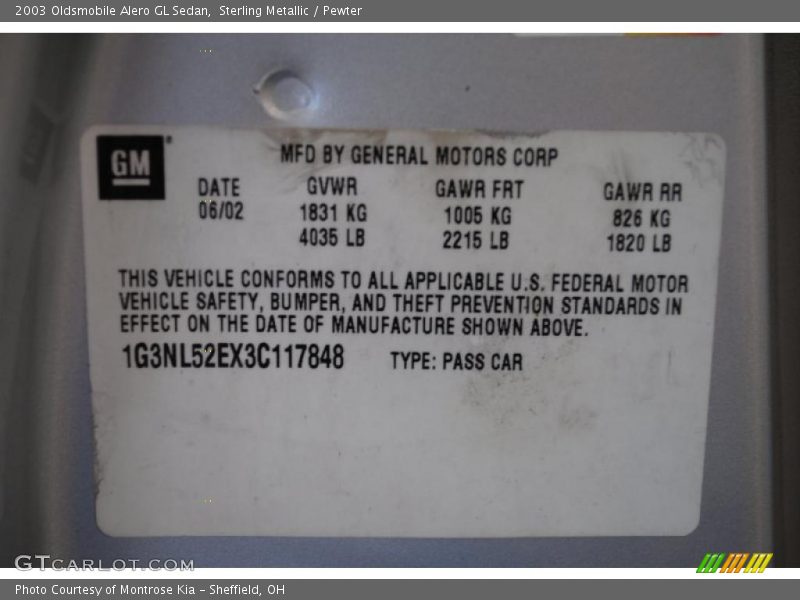 Sterling Metallic / Pewter 2003 Oldsmobile Alero GL Sedan