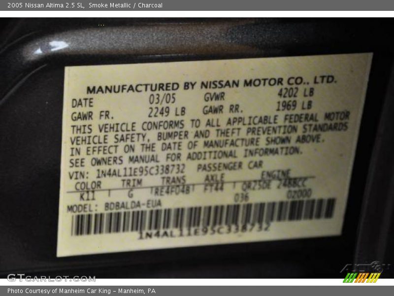 Smoke Metallic / Charcoal 2005 Nissan Altima 2.5 SL