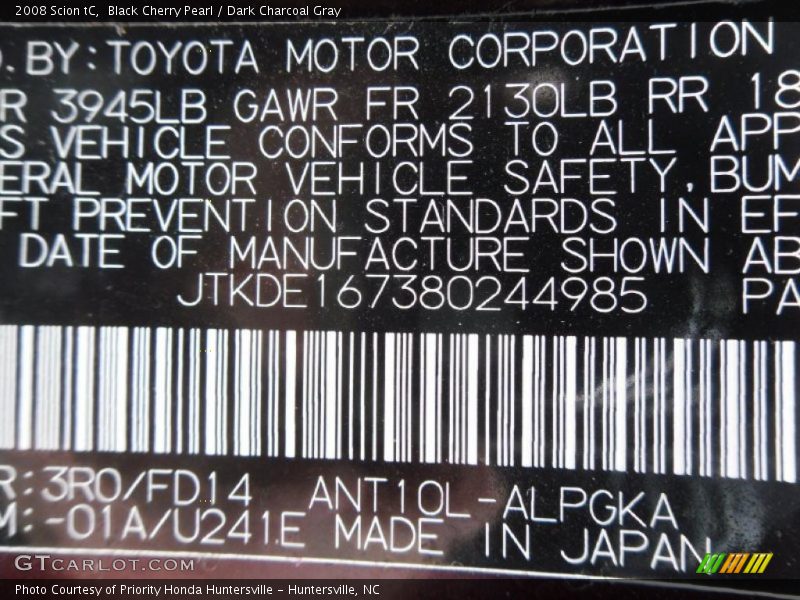 Black Cherry Pearl / Dark Charcoal Gray 2008 Scion tC