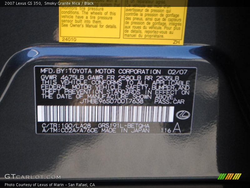Smoky Granite Mica / Black 2007 Lexus GS 350
