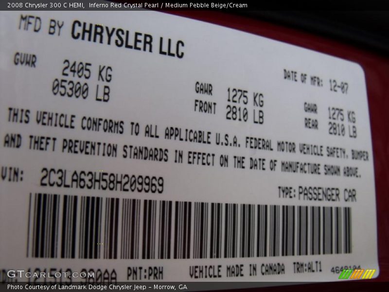Inferno Red Crystal Pearl / Medium Pebble Beige/Cream 2008 Chrysler 300 C HEMI