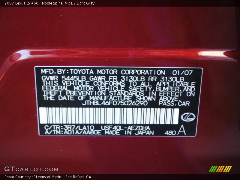 Noble Spinel Mica / Light Gray 2007 Lexus LS 460