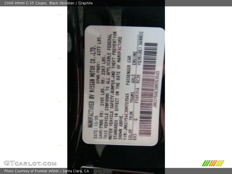 Black Obsidian / Graphite 2006 Infiniti G 35 Coupe