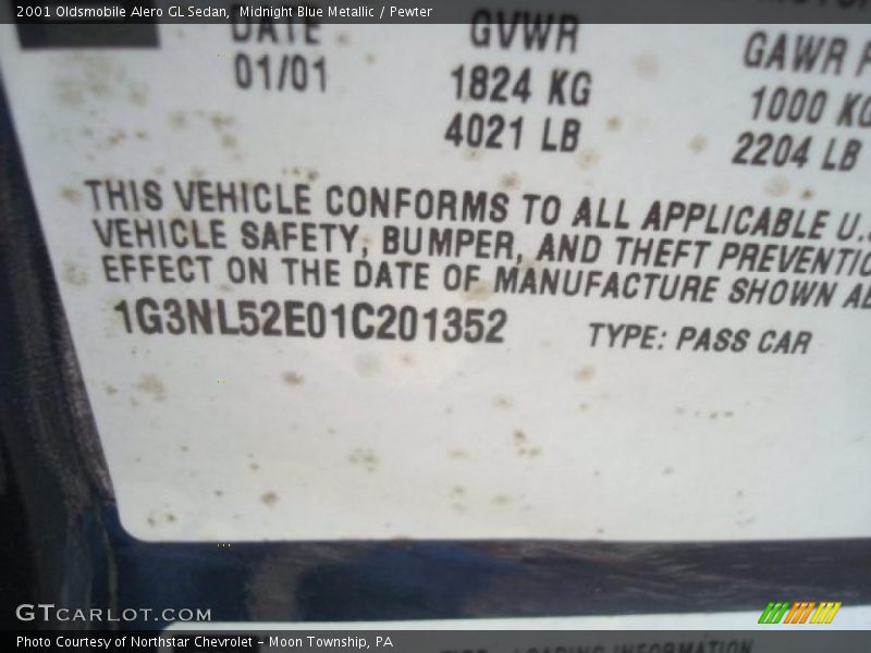 Midnight Blue Metallic / Pewter 2001 Oldsmobile Alero GL Sedan