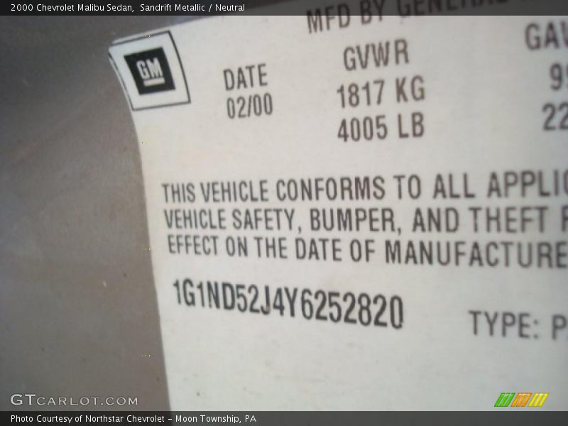 Sandrift Metallic / Neutral 2000 Chevrolet Malibu Sedan