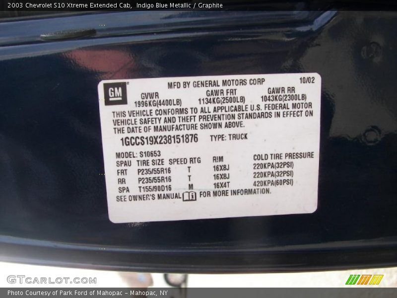 Indigo Blue Metallic / Graphite 2003 Chevrolet S10 Xtreme Extended Cab