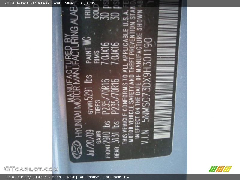 Silver Blue / Gray 2009 Hyundai Santa Fe GLS 4WD