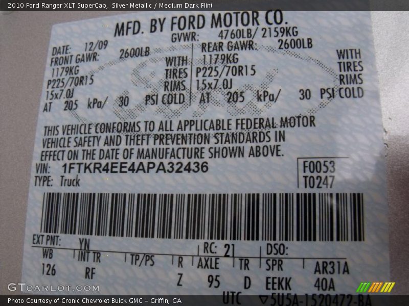 Silver Metallic / Medium Dark Flint 2010 Ford Ranger XLT SuperCab