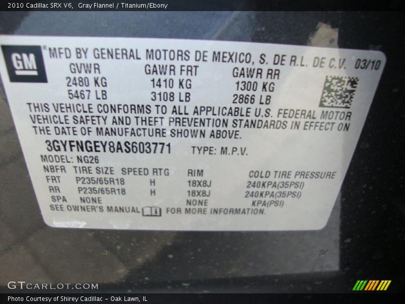 Gray Flannel / Titanium/Ebony 2010 Cadillac SRX V6