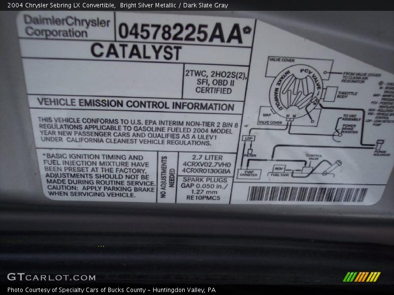 Bright Silver Metallic / Dark Slate Gray 2004 Chrysler Sebring LX Convertible