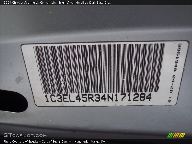 Bright Silver Metallic / Dark Slate Gray 2004 Chrysler Sebring LX Convertible