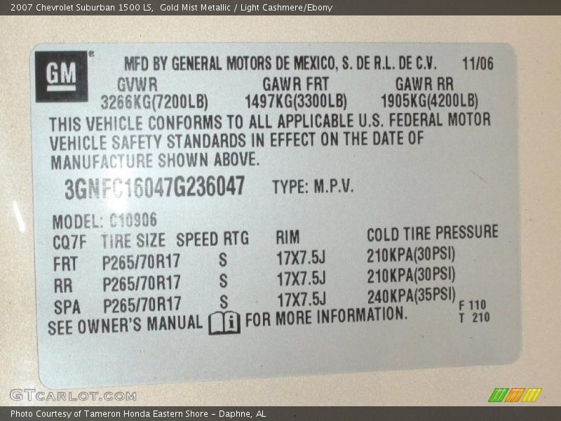 Gold Mist Metallic / Light Cashmere/Ebony 2007 Chevrolet Suburban 1500 LS