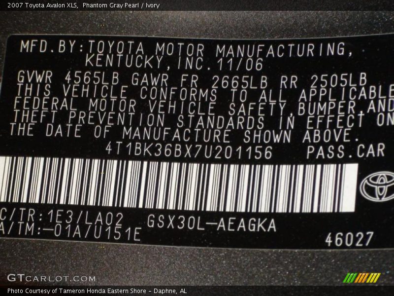 Phantom Gray Pearl / Ivory 2007 Toyota Avalon XLS