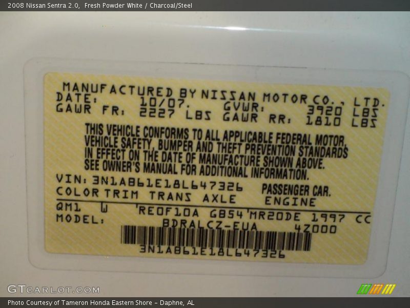 Fresh Powder White / Charcoal/Steel 2008 Nissan Sentra 2.0