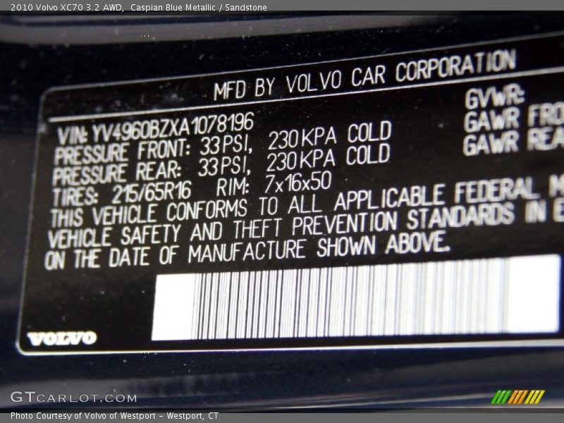 Caspian Blue Metallic / Sandstone 2010 Volvo XC70 3.2 AWD