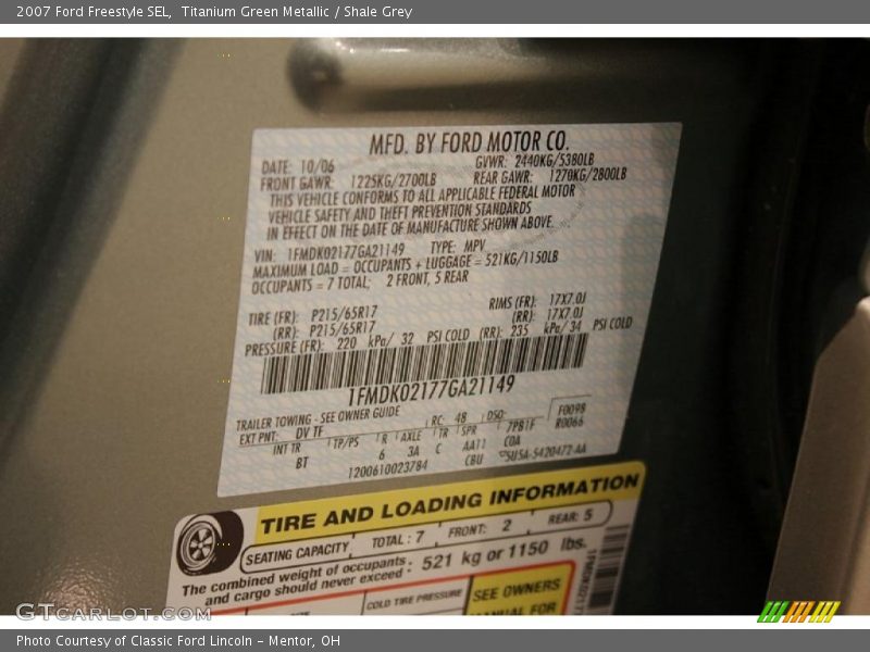 Titanium Green Metallic / Shale Grey 2007 Ford Freestyle SEL