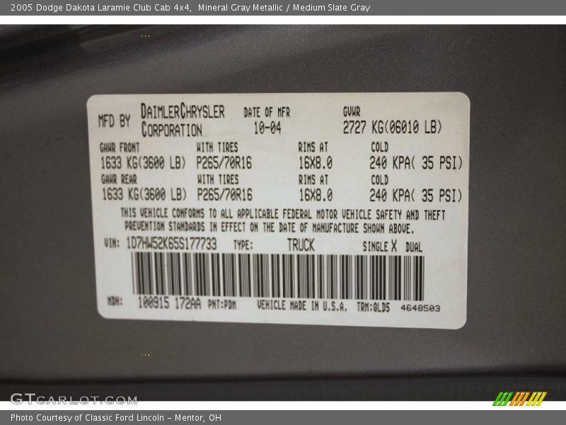 Mineral Gray Metallic / Medium Slate Gray 2005 Dodge Dakota Laramie Club Cab 4x4