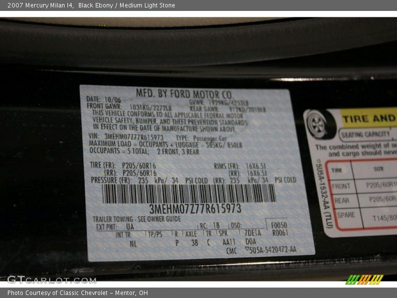 Black Ebony / Medium Light Stone 2007 Mercury Milan I4