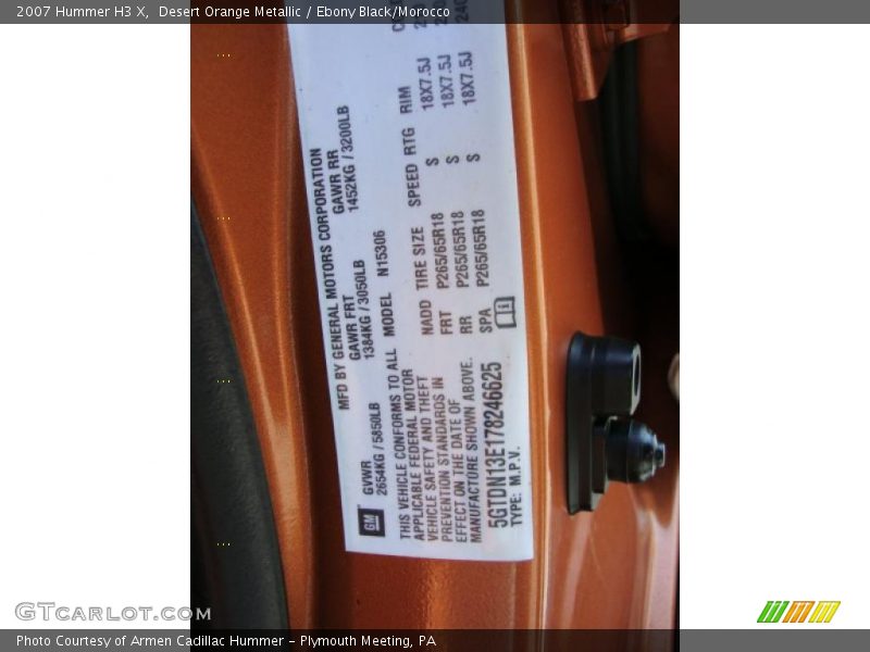 Desert Orange Metallic / Ebony Black/Morocco 2007 Hummer H3 X