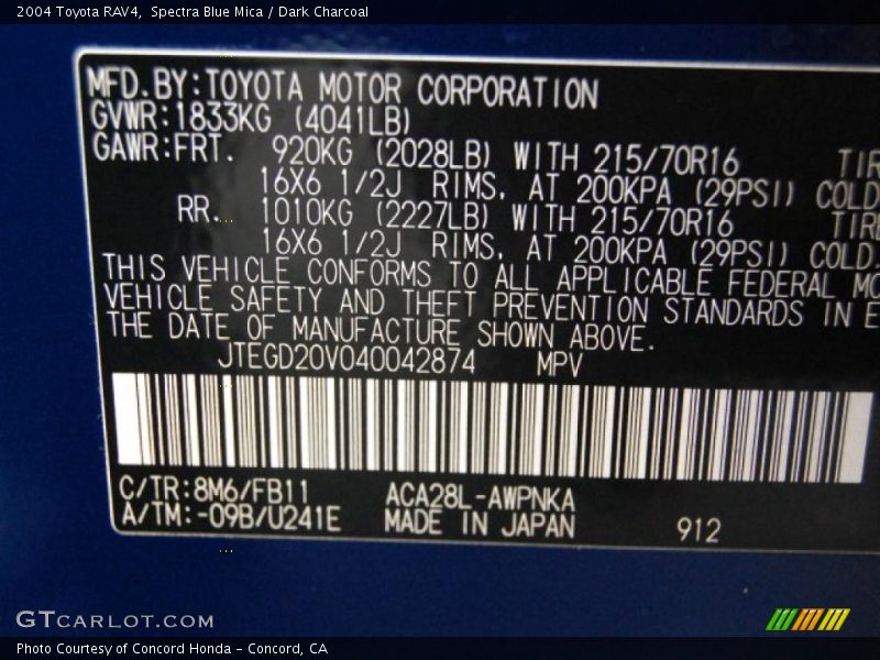 Spectra Blue Mica / Dark Charcoal 2004 Toyota RAV4