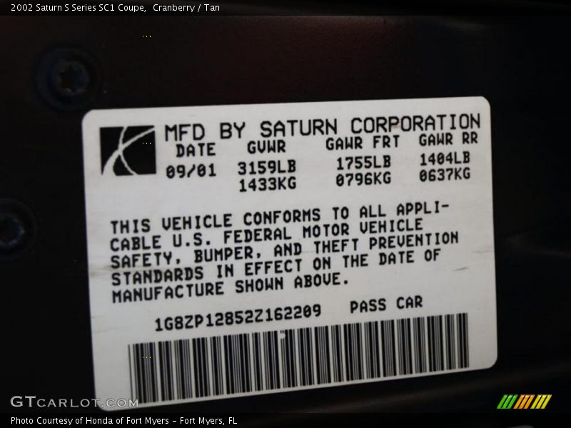 Cranberry / Tan 2002 Saturn S Series SC1 Coupe