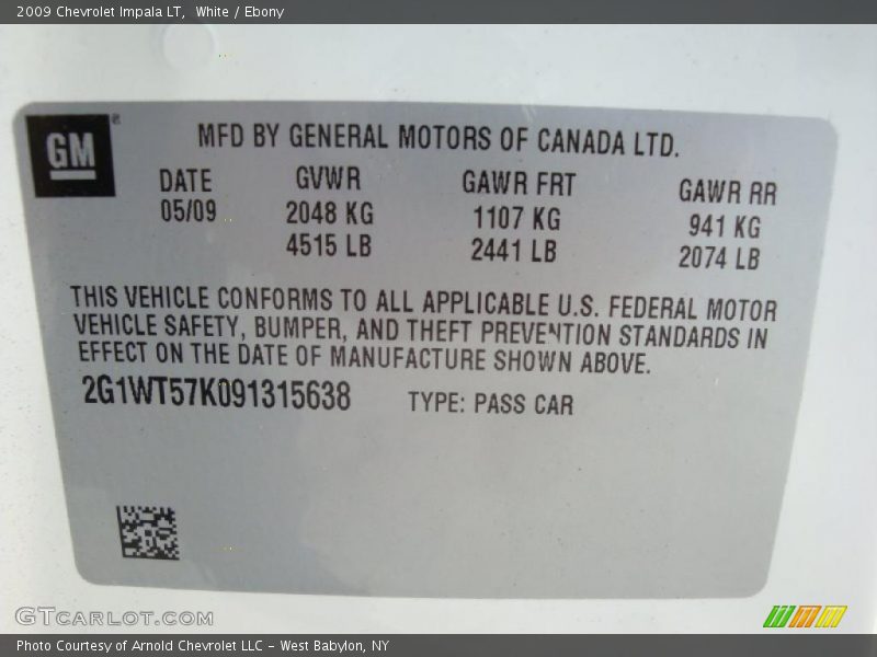 White / Ebony 2009 Chevrolet Impala LT