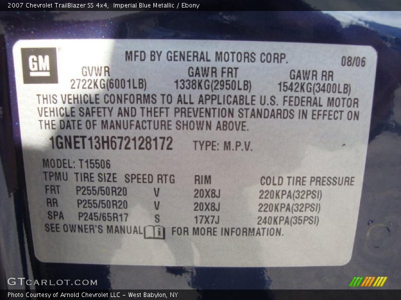 Imperial Blue Metallic / Ebony 2007 Chevrolet TrailBlazer SS 4x4
