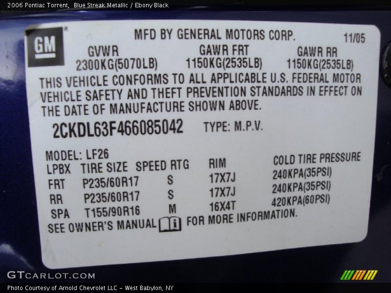 Blue Streak Metallic / Ebony Black 2006 Pontiac Torrent