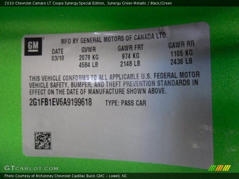 Synergy Green Metallic / Black/Green 2010 Chevrolet Camaro LT Coupe Synergy Special Edition