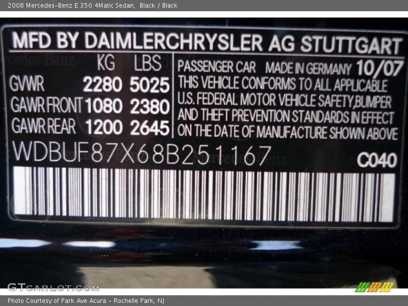 Black / Black 2008 Mercedes-Benz E 350 4Matic Sedan