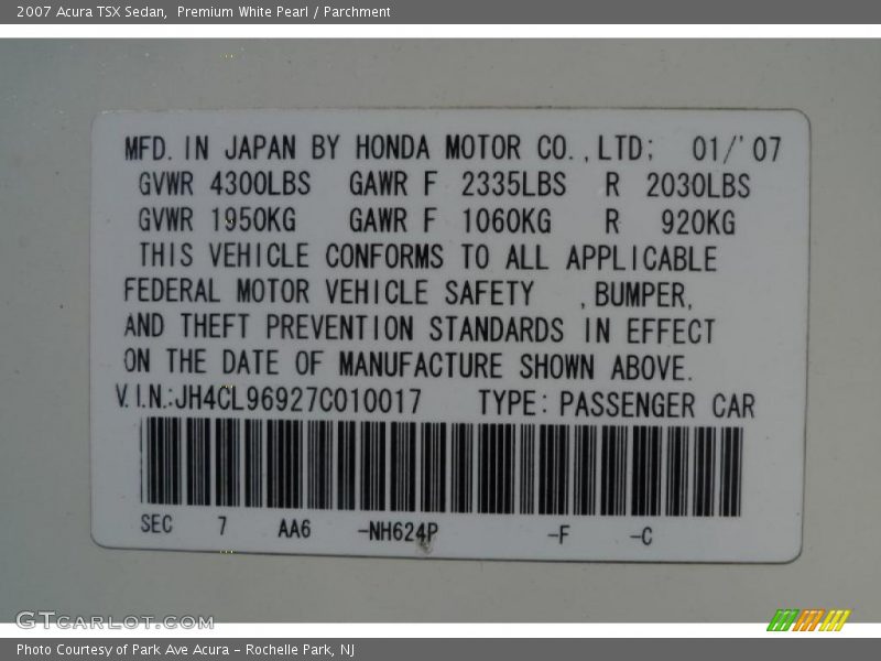 Premium White Pearl / Parchment 2007 Acura TSX Sedan