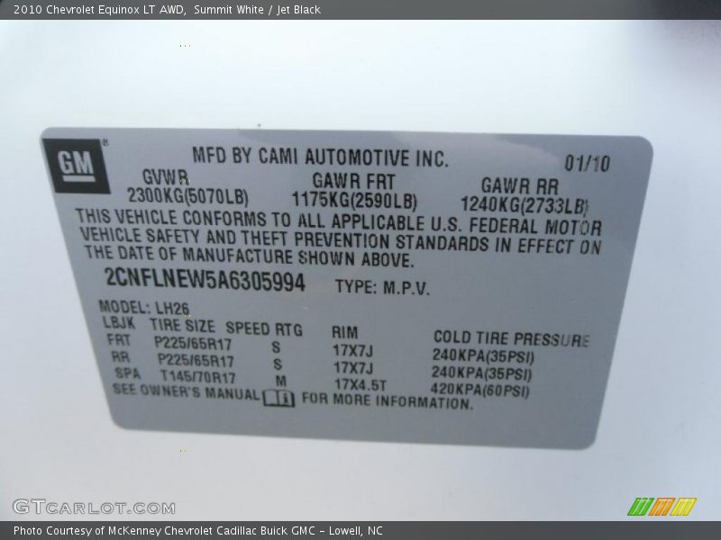 Summit White / Jet Black 2010 Chevrolet Equinox LT AWD