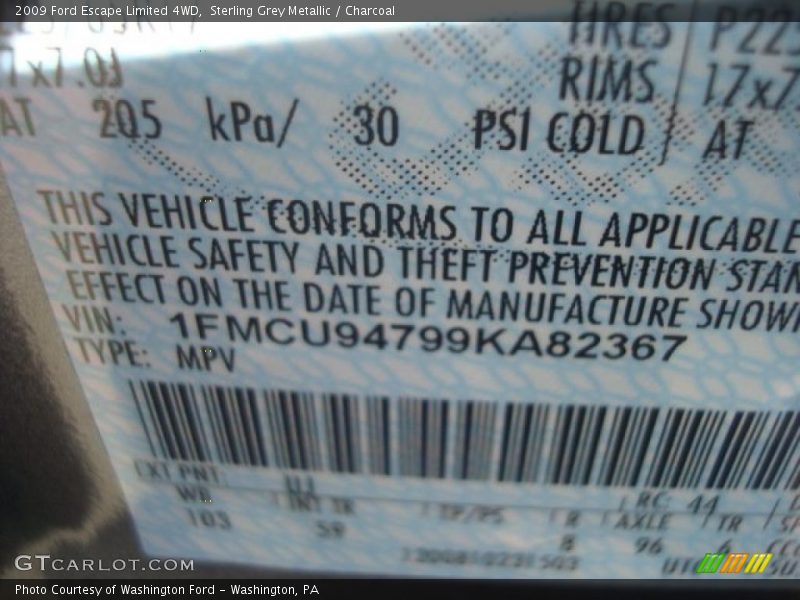 Sterling Grey Metallic / Charcoal 2009 Ford Escape Limited 4WD