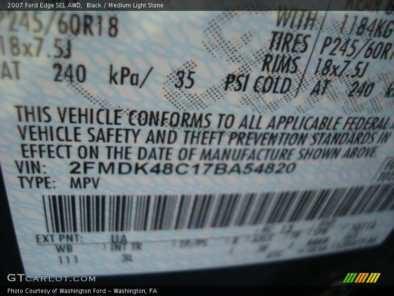 Black / Medium Light Stone 2007 Ford Edge SEL AWD