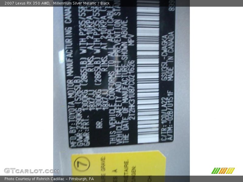 Millennium Silver Metallic / Black 2007 Lexus RX 350 AWD