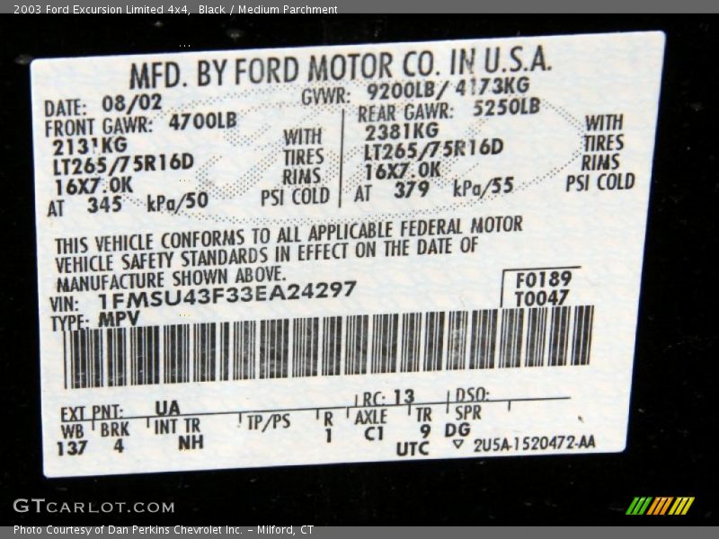 Black / Medium Parchment 2003 Ford Excursion Limited 4x4