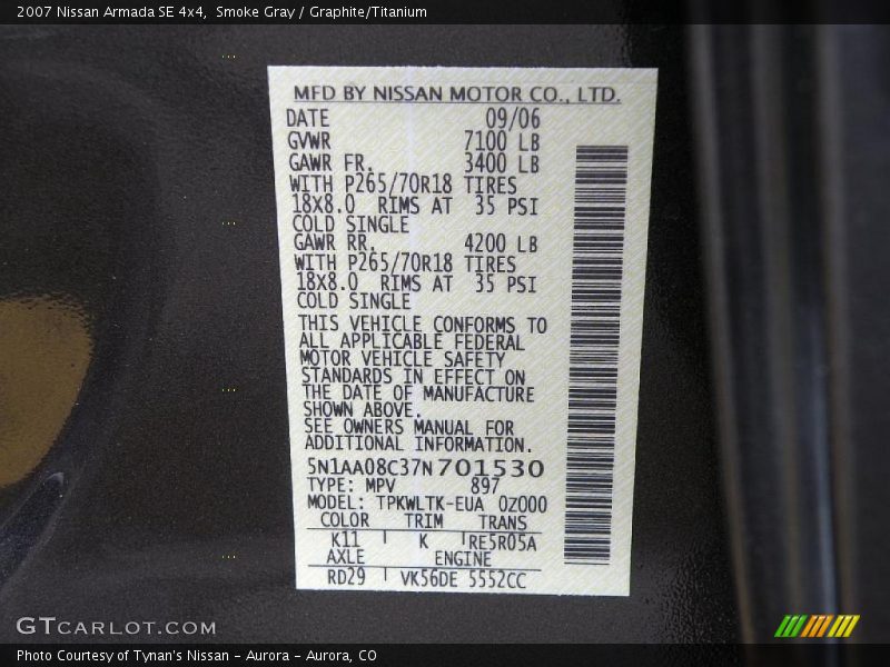 Smoke Gray / Graphite/Titanium 2007 Nissan Armada SE 4x4