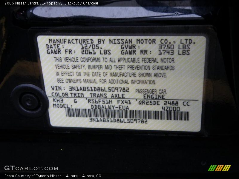 Blackout / Charcoal 2006 Nissan Sentra SE-R Spec V