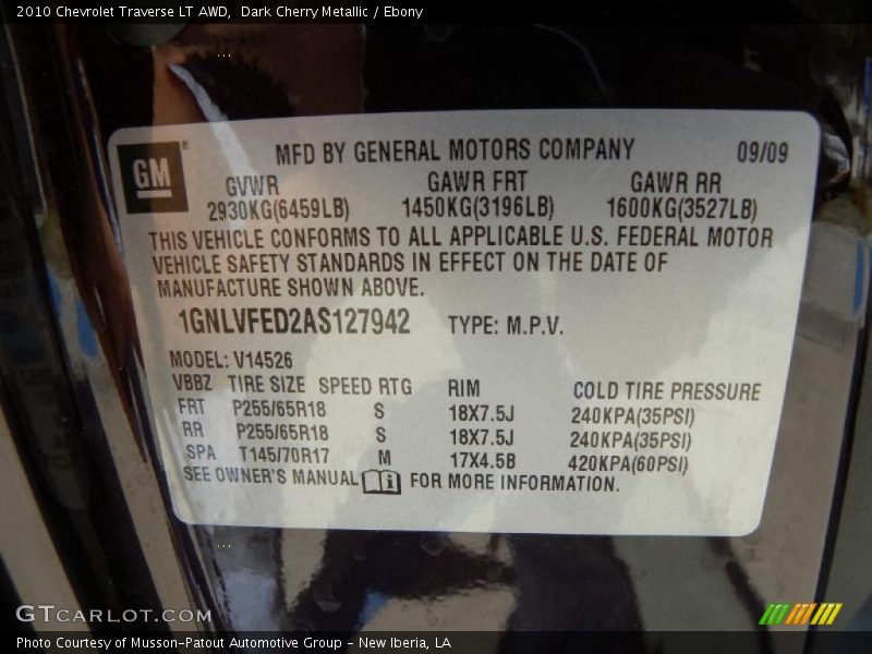 Dark Cherry Metallic / Ebony 2010 Chevrolet Traverse LT AWD