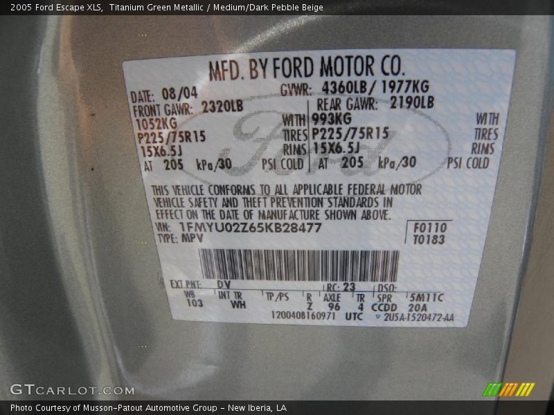 Titanium Green Metallic / Medium/Dark Pebble Beige 2005 Ford Escape XLS