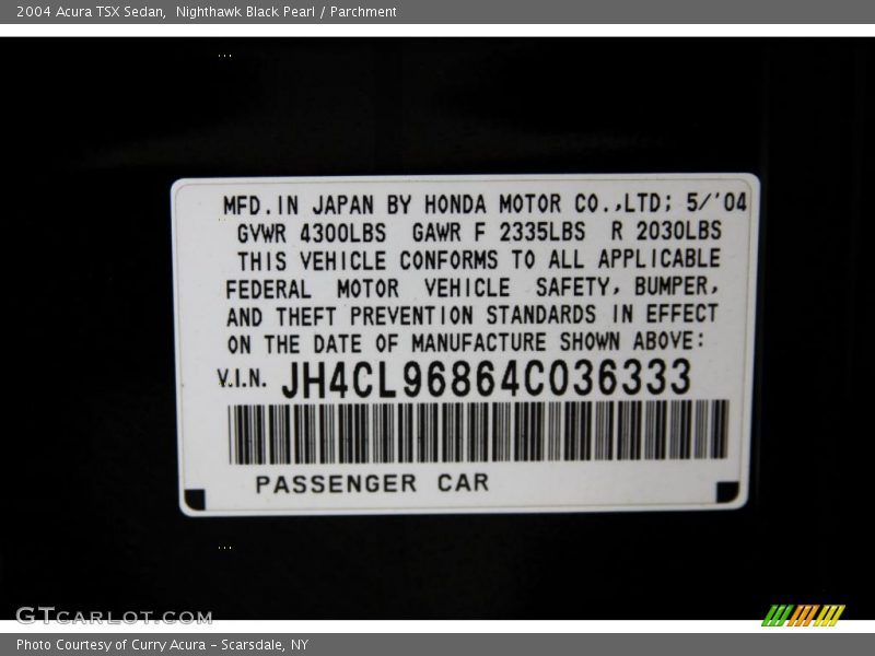 Nighthawk Black Pearl / Parchment 2004 Acura TSX Sedan