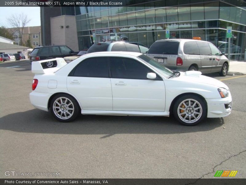 Aspen White / Black/Blue Ecsaine 2005 Subaru Impreza WRX STi