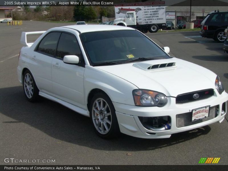 Aspen White / Black/Blue Ecsaine 2005 Subaru Impreza WRX STi