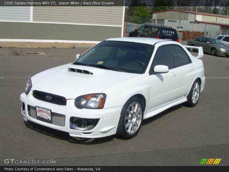 Aspen White / Black/Blue Ecsaine 2005 Subaru Impreza WRX STi