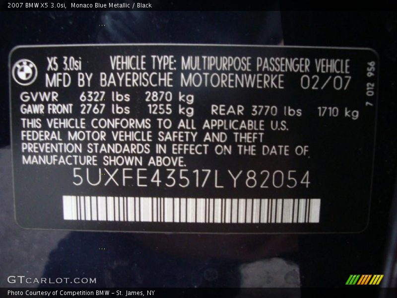 Monaco Blue Metallic / Black 2007 BMW X5 3.0si